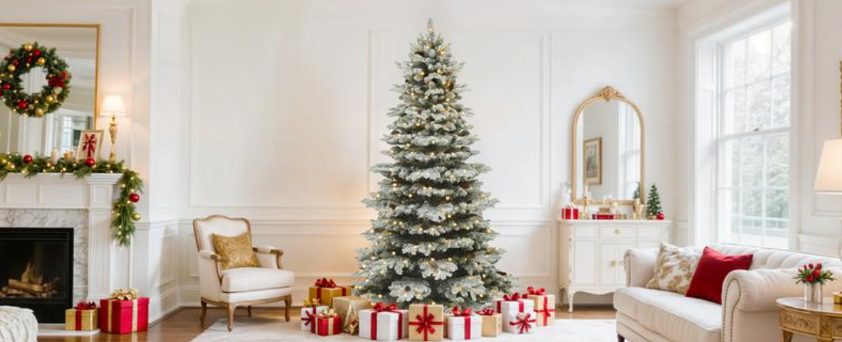 YITAHOME Pre-Lit Flocked Christmas Tree – 6.5/7.5/9 FT