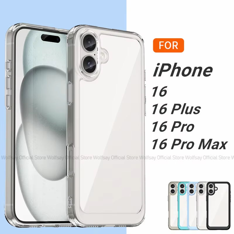 For Iphone 16 Case Iphone 16 plus Pro Max Cover Luxury Clear PC Shockproof Silicone Protective Phone Back Cover for Iphone 16